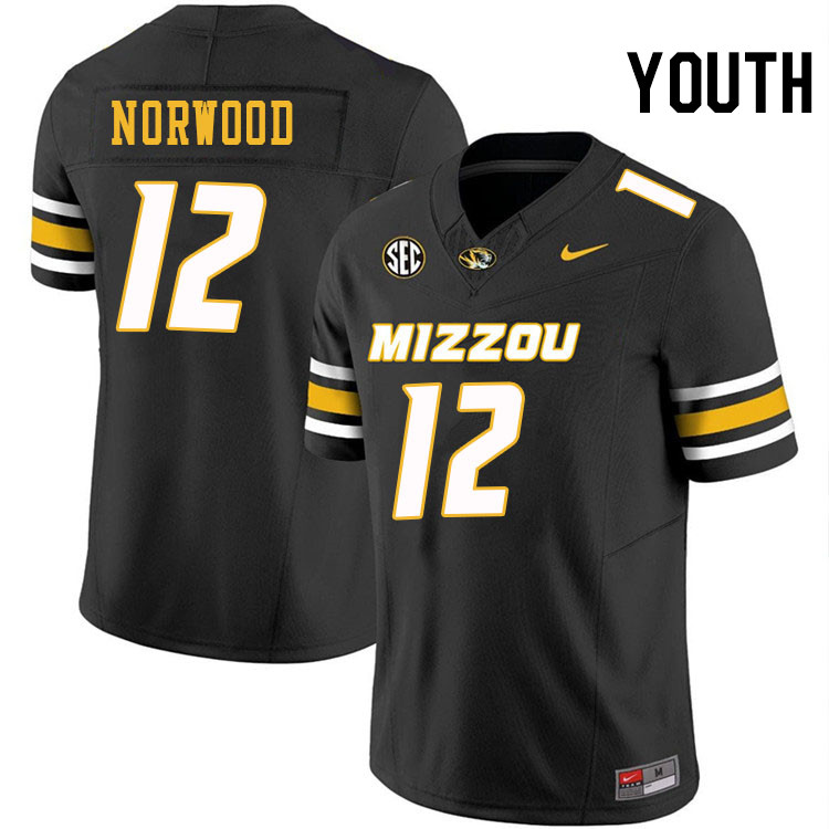 Youth #12 Dreyden Norwood Missouri Tigers College Football Jerseys Stitched-Black